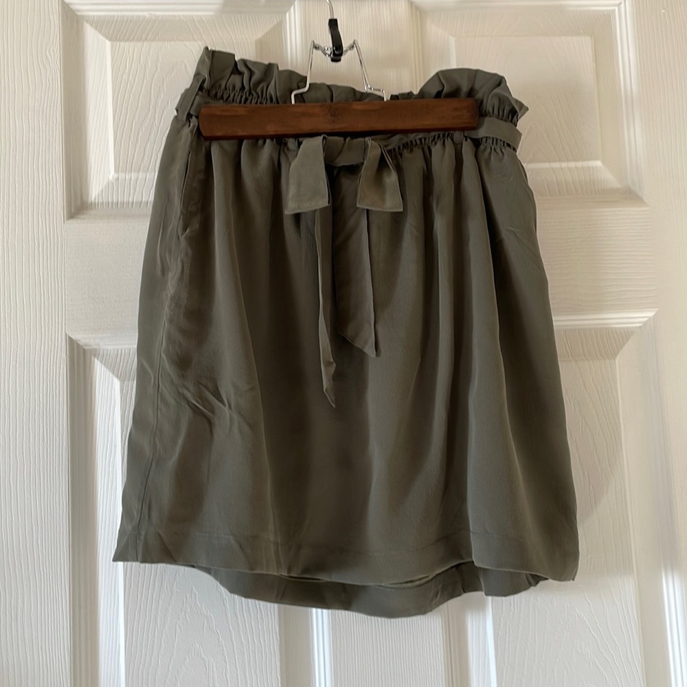 Chaser SILK paper bag waist skirt olive army green